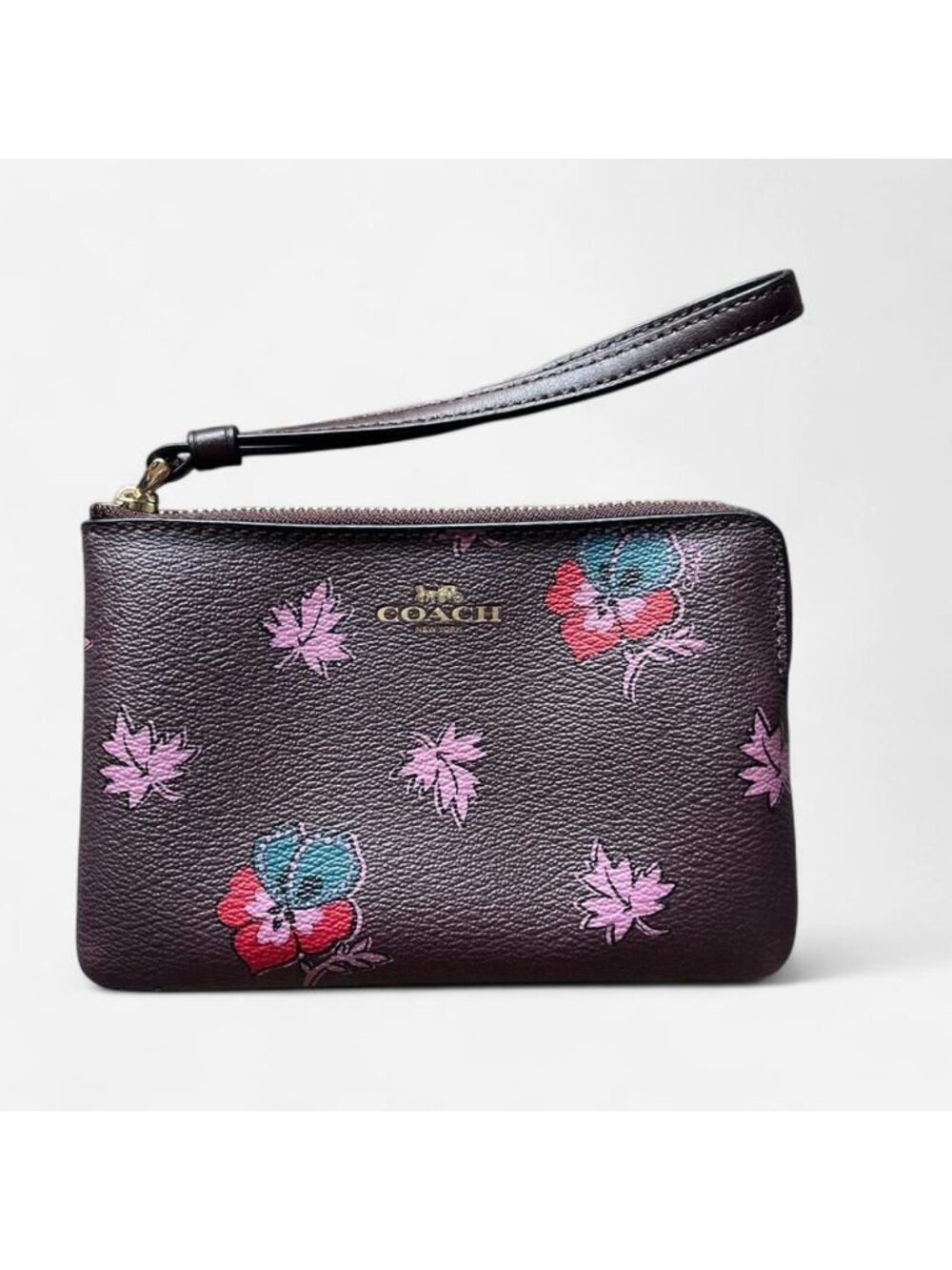 Coach‎ Burgundy Floral Print Wristlet Cottagecore Artistic Luxury Whimsical Cute